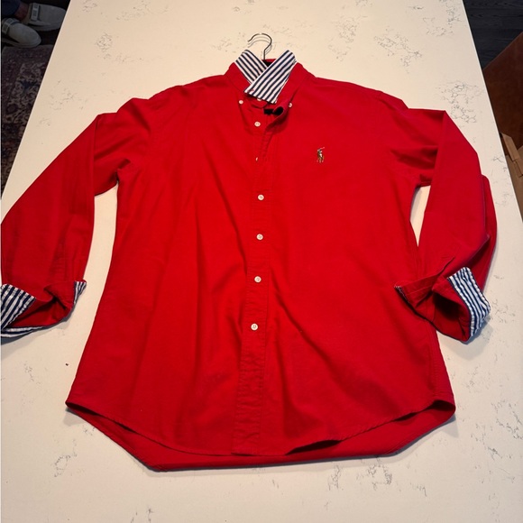Ralph Lauren long sleeve oxford button down shirt with striped details Red - Picture 5 of 9